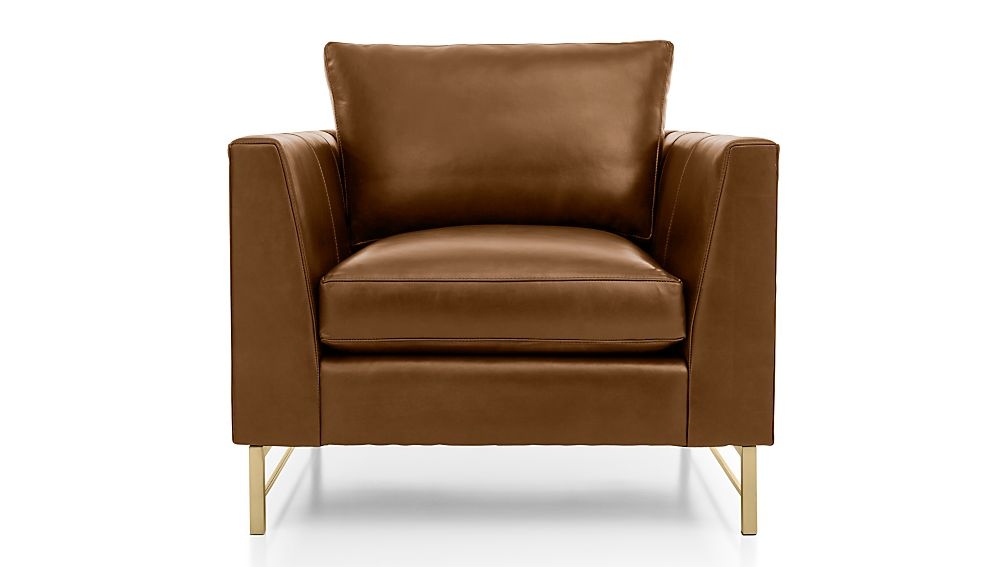 Tyson Leather Chair with Brass Base - Logan, Whiskey - Image 0