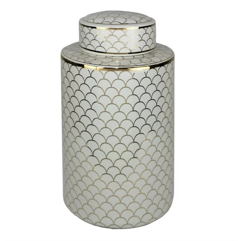 Decorative Ceramic Scallop Round Storage Jar - Image 0