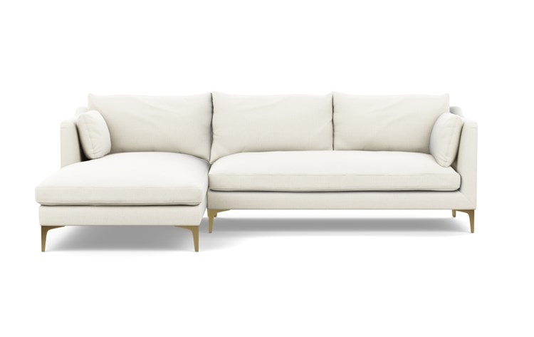 Caitlin by The Everygirl Chaise Sectional in Ivory Fabric with Brass Plated legs -LEFT CHAISE - Image 0