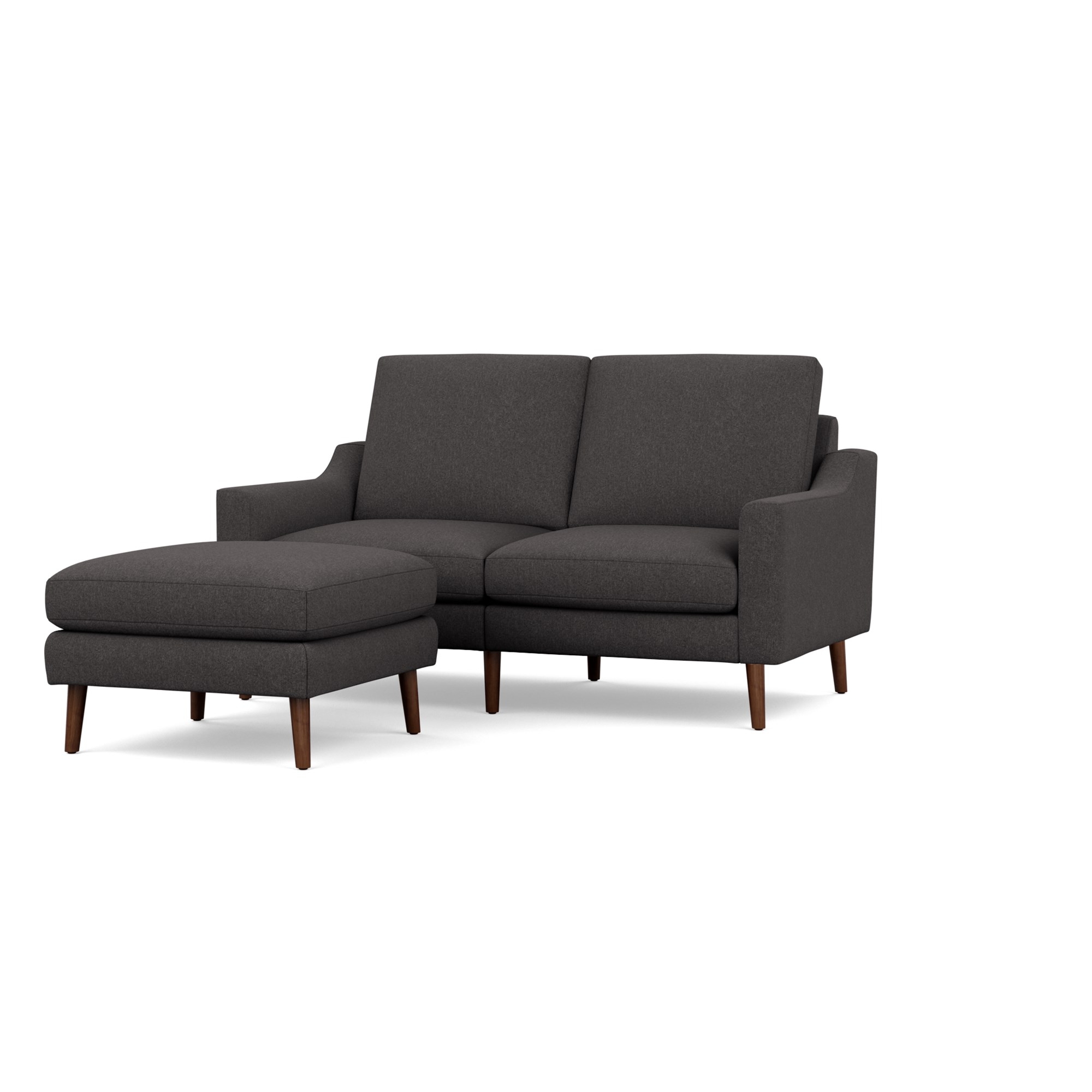 Nomad Loveseat with Ottoman - Heather Charcoal - Performance Chenille / Walnut - Wood / Slope - Image 0