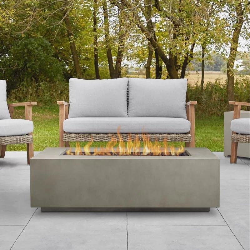 Aegean 15'' H x 50'' W" Steel Outdoor Fire Pit Table with Lid - Image 0