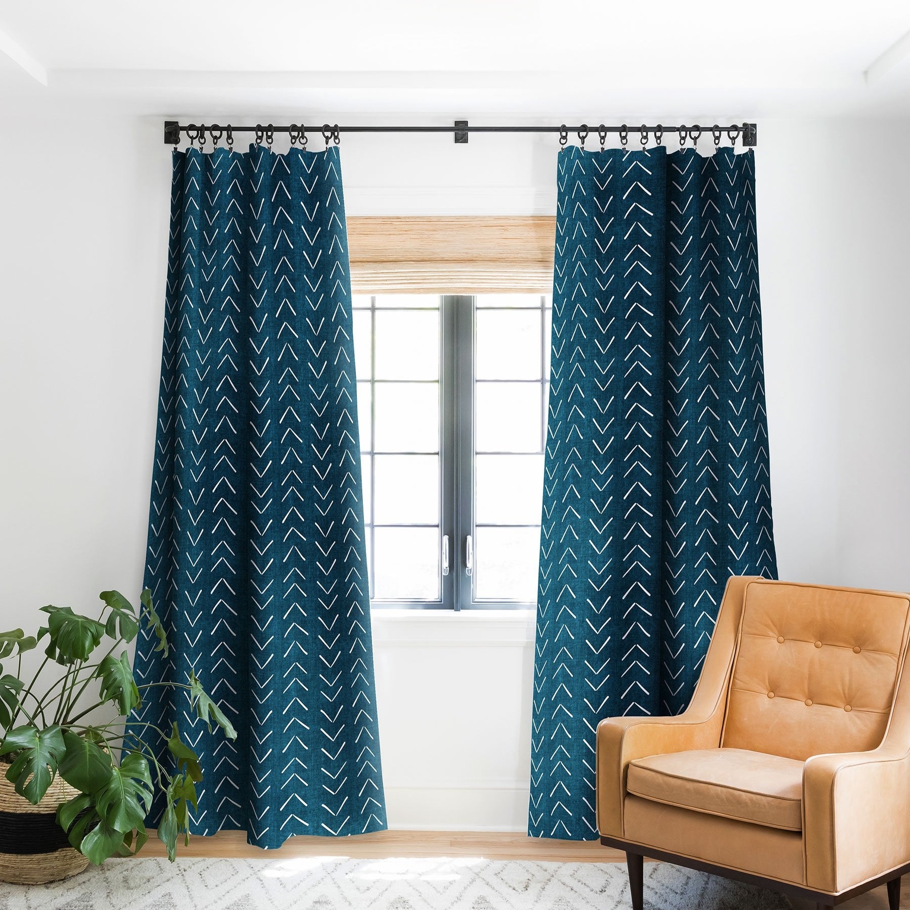 MUD CLOTH BIG ARROWS IN TEAL Blackout Curtain - 96" - Image 0