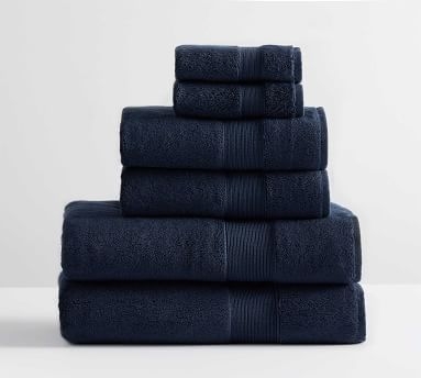 PB Classic Organic Bath, Hand, &amp; Washcloth Towels, Set of 6, Light Blue - Image 3