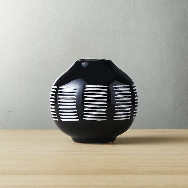 stitch black and white ceramic vase - 4.25"H - Image 0