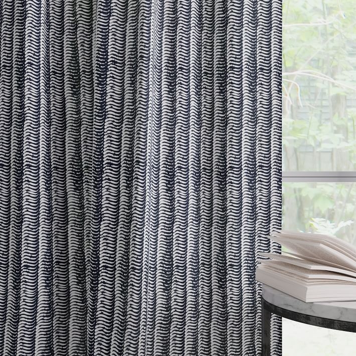 Cotton Canvas Wave Stripe Curtain (Set of 2) - Midnight - Image 1