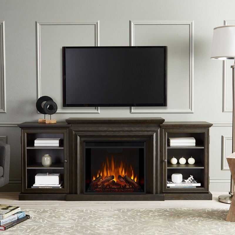 Frederick 72" TV Stand with Fireplace, Distressed Blackwash - Image 0