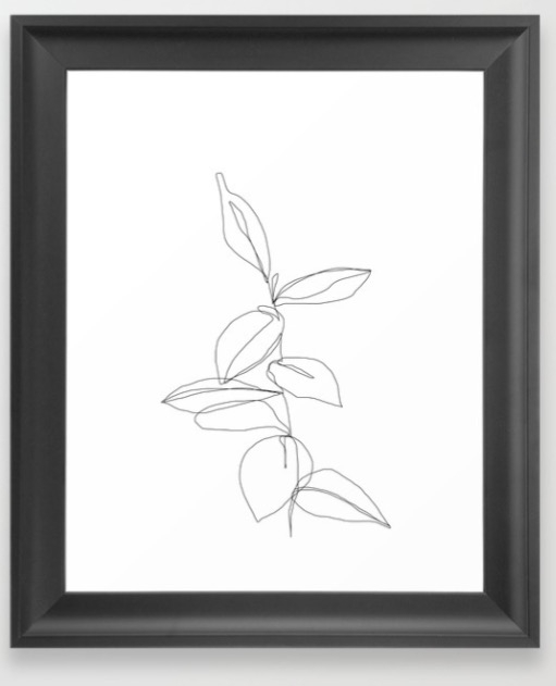 One line minimal plant leaves drawing - Berry Framed Art Print - Scoop Black frame - Medium (gallery) - 20" X 26" - Image 1