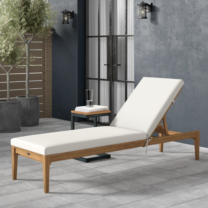 Centerview 74.4'' Long Reclining Acacia Single Chaise with Cushions - Image 0