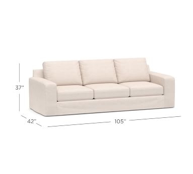 Big Sur Square Arm Slipcovered Grand Sofa 105" with Bench Cushion, Down Blend Wrapped Cushions, Performance Brushed Basketweave Ivory - Image 4