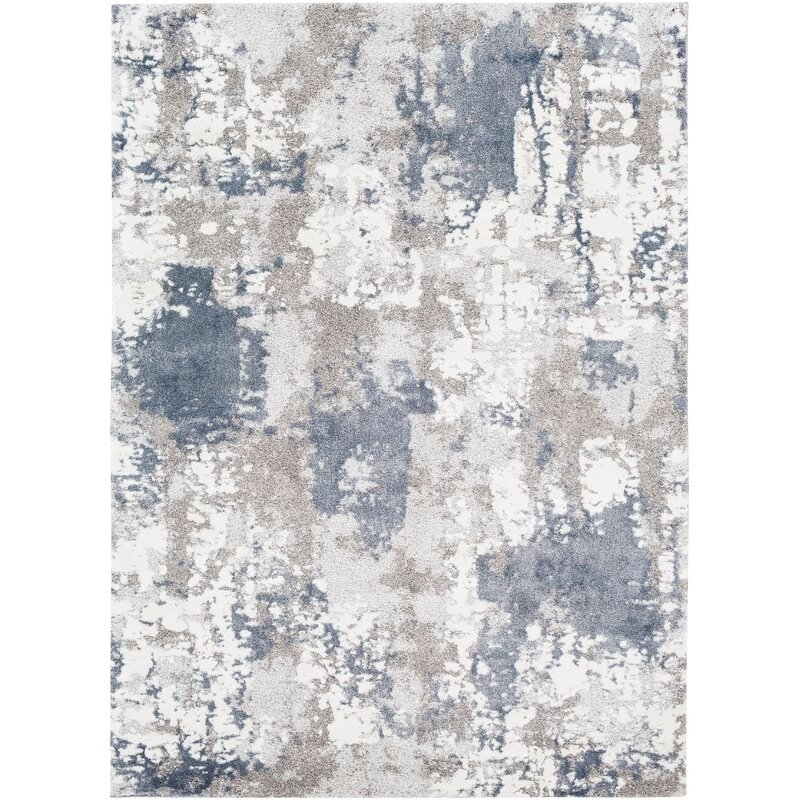 Madelynn Distressed Abstract Blue/Taupe/Ivory Area Rug - Image 0