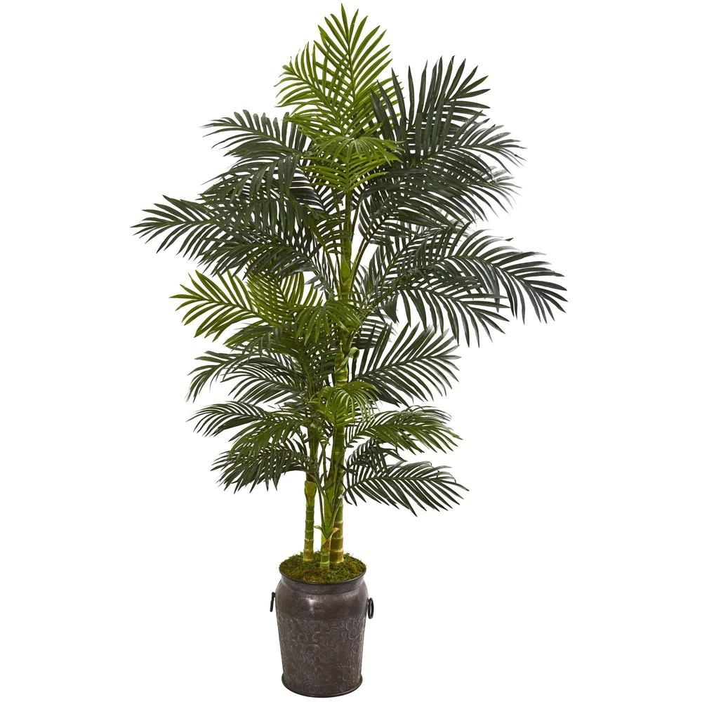 7' Golden Cane Artificial Palm Tree in Decorative Planter - Image 0