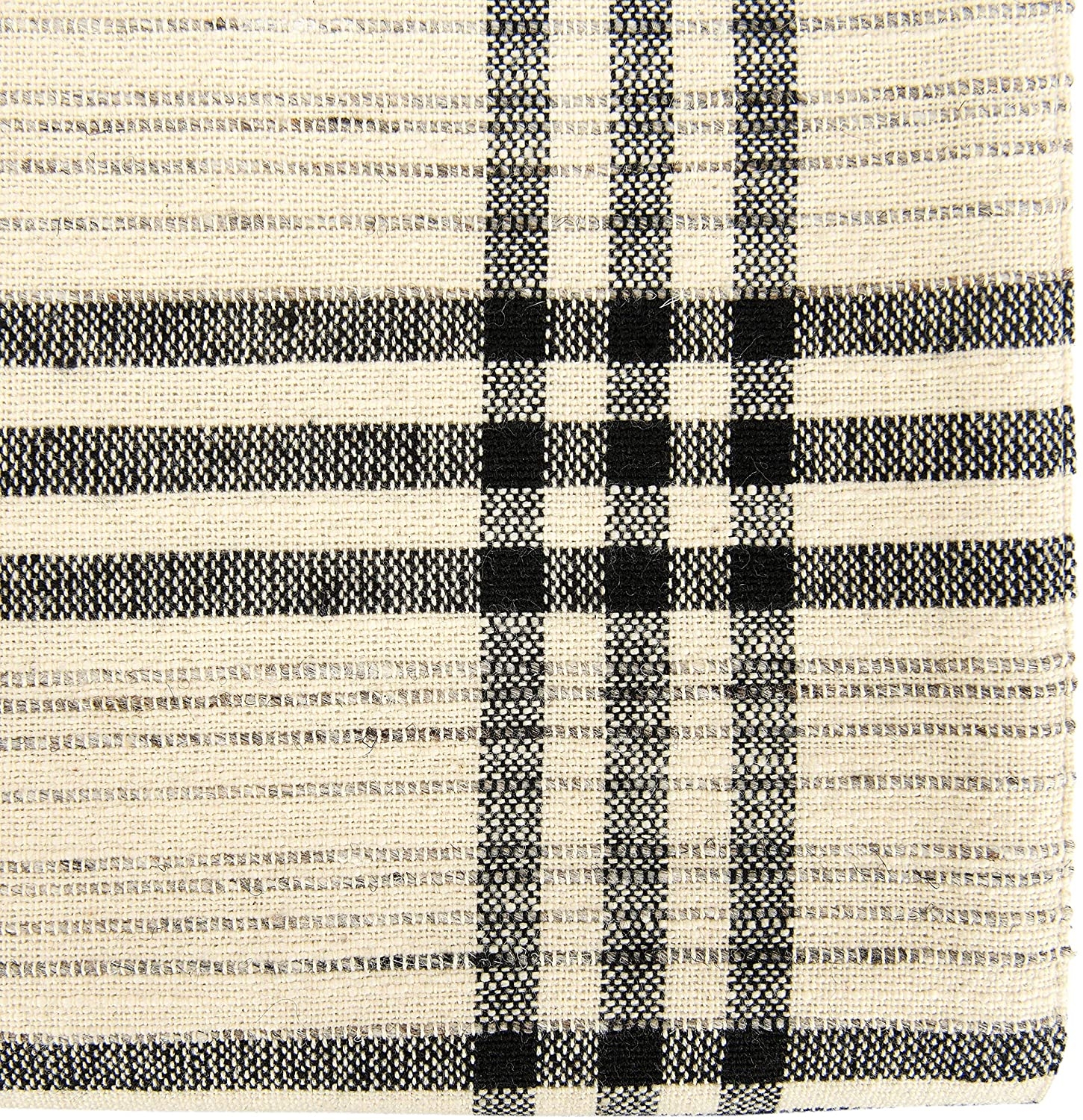 Black Plaid Woven Cotton and Wool Table Runner - Image 6