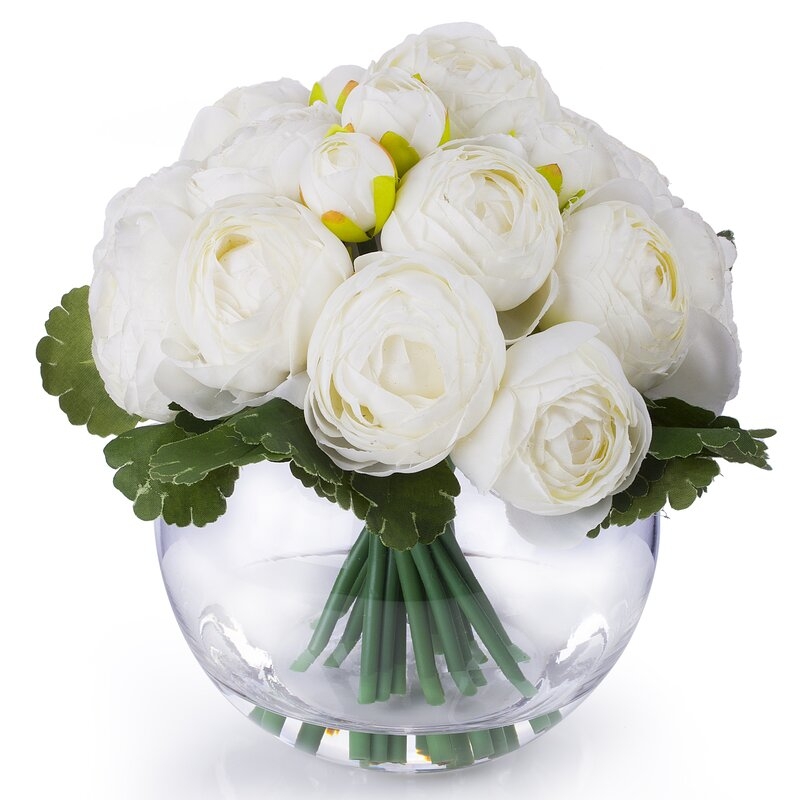 Artificial Ranunculus Flower Arrangement in Vase - Image 0