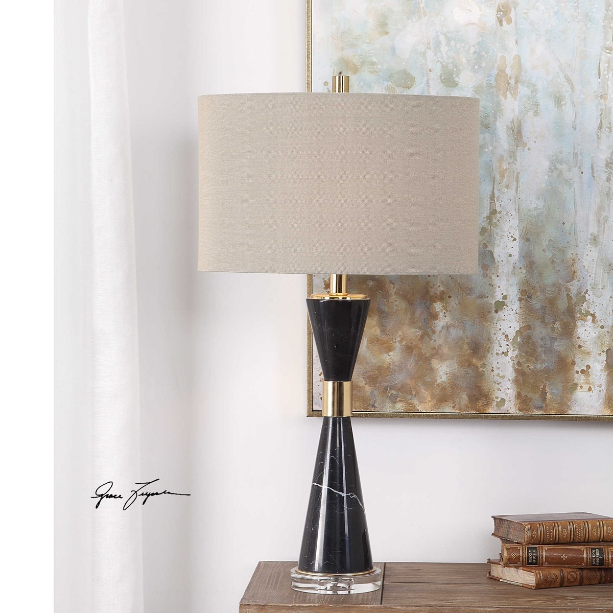 Alastair Black Marble Hourglass Table Lamp - #27886 - Image 2