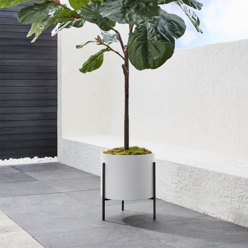 Dundee White Round Planter with Tall Stand - Image 1