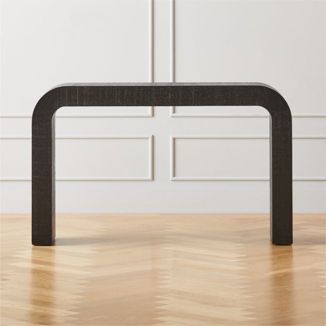 Horseshoe Black Lacquered Linen 52" Console Table - Image 0