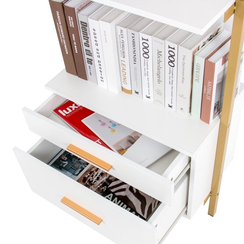 Ladder Shelf Wall Mounted Bookshelf With Drawers - Image 3
