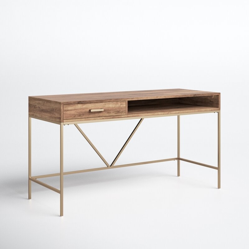 Clearmont Solid Wood Desk / Natural Wood/Gold - Image 0