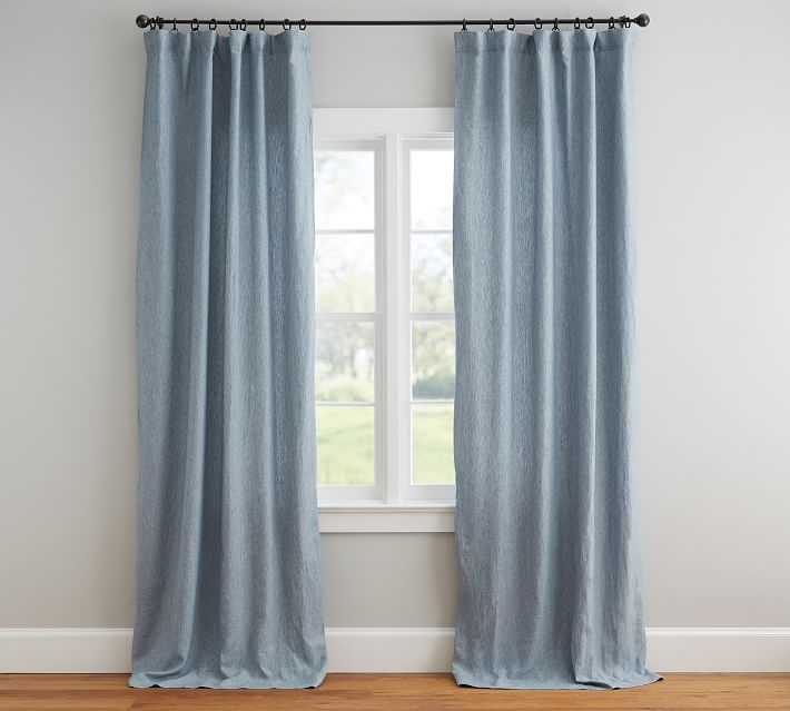 Belgian Flax Linen Blackout Curtain 50 x 108", Blue Chambray - Image 2