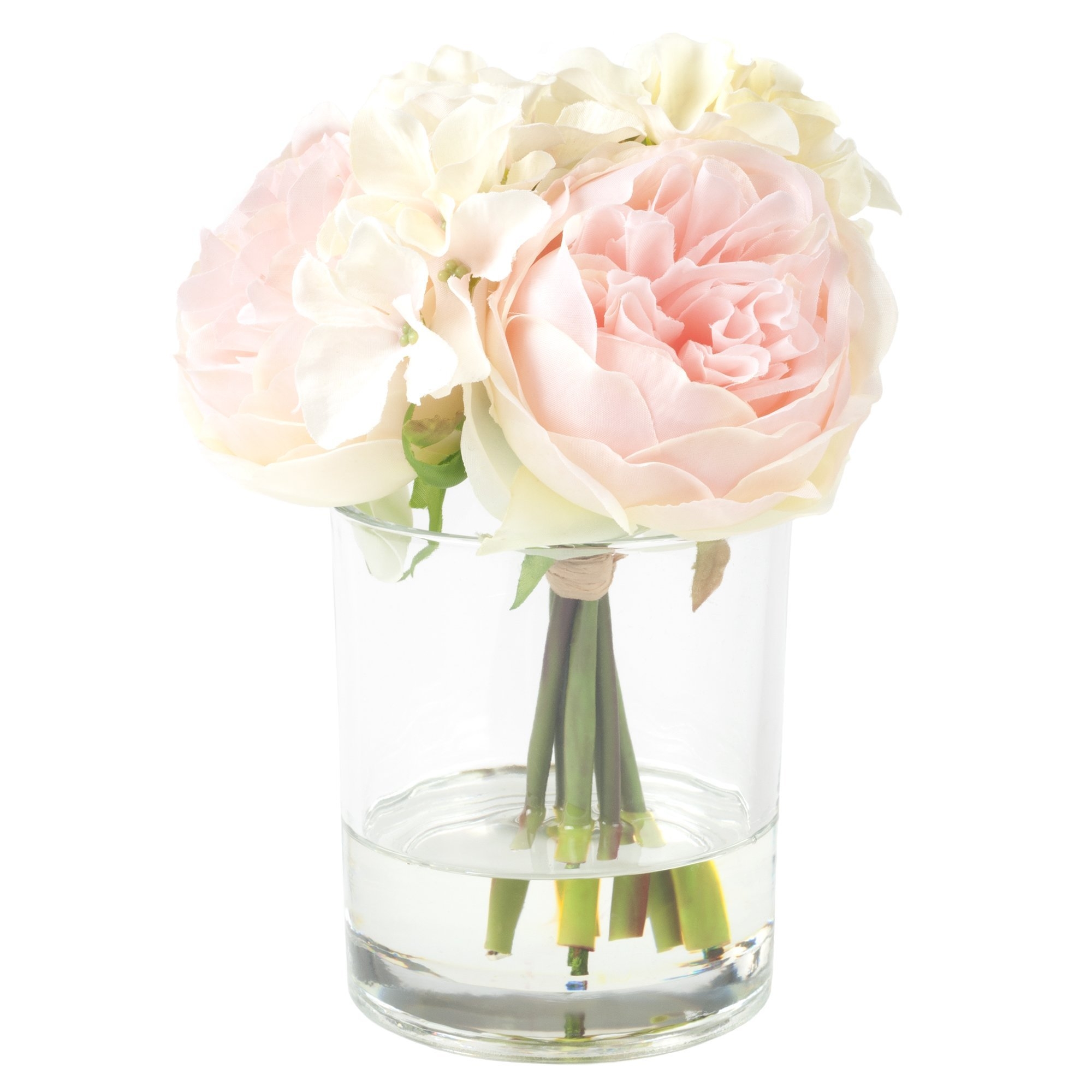 Hydrangea and Rose Arrangement in Glass Vase - Image 0
