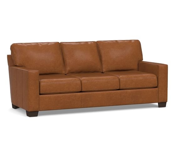 Buchanan Square Arm Leather Sleeper Sofa, Polyester Wrapped Cushions, Statesville Caramel - Image 0