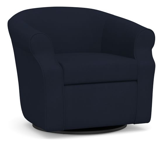 SoMa Lyndon Upholstered Swivel Armchair, Polyester Wrapped Cushions, Twill Cadet Navy - Image 0