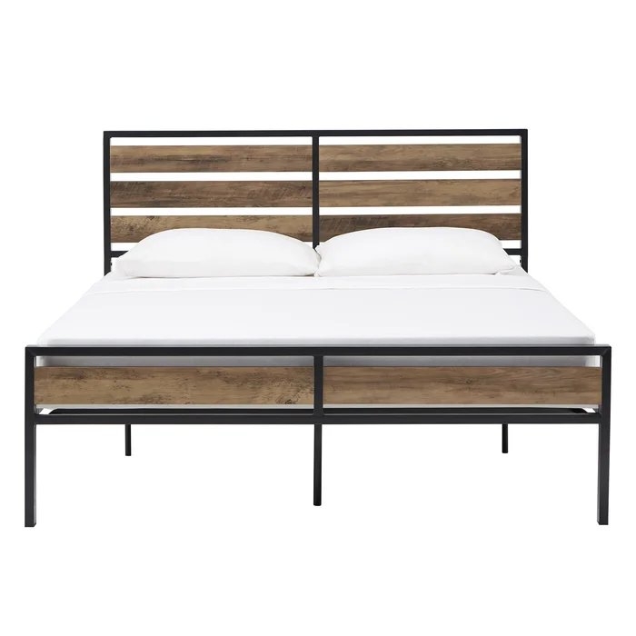 Aabir Low Profile Metal Platform Bed With Wood Finish Panels - Image 0