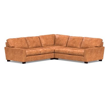 Turner Square Arm Leather 3-Piece L-Shaped Corner Sectional, Down Blend Wrapped Cushions, Leather Statesville Caramel - Image 0