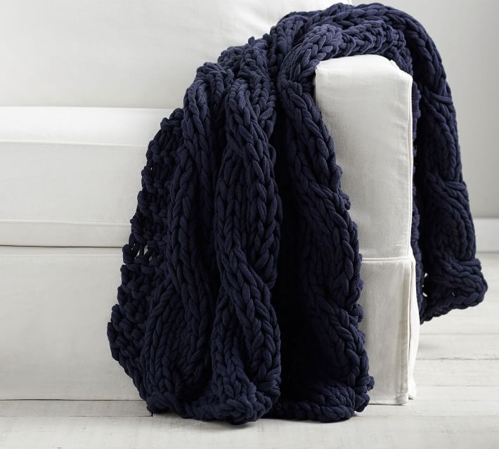 Colossal Handknit Throw, 44 x 56", Navy - Image 0
