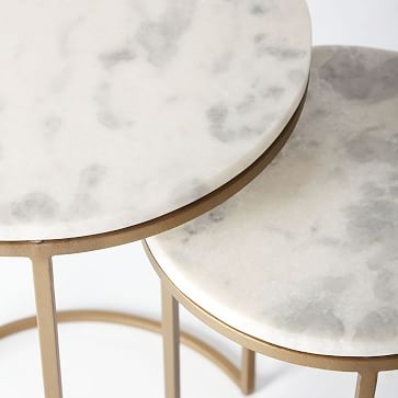 Round Nesting Side Table Marble Antique Brass - Image 1