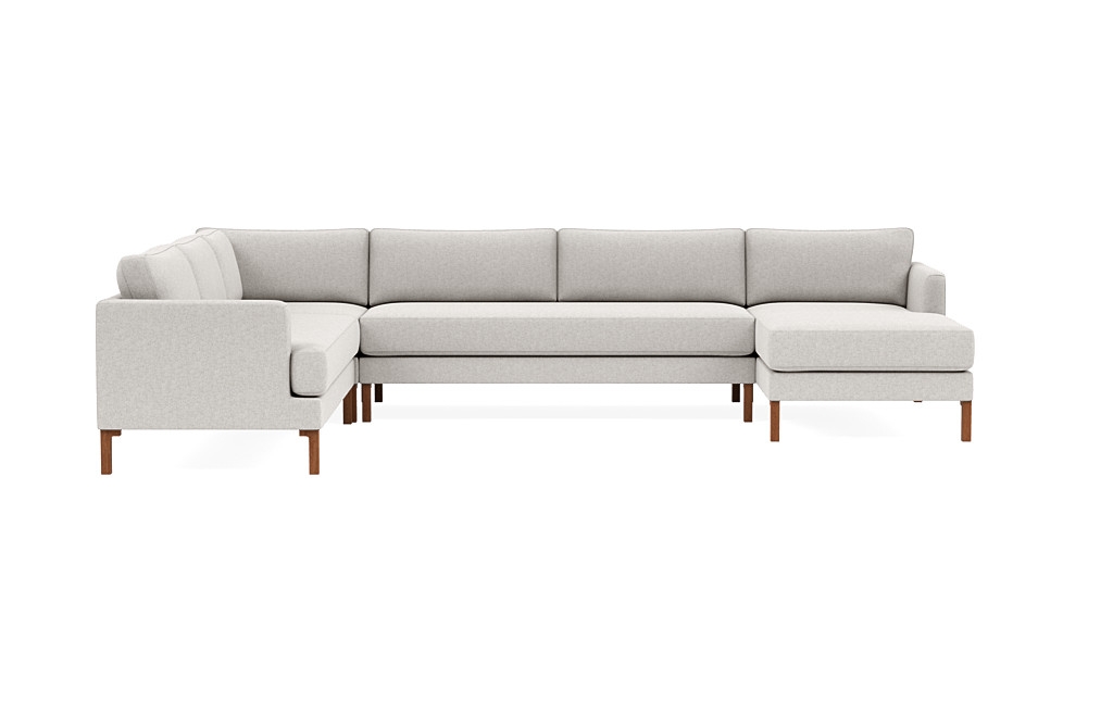 WINSLOW Corner Sectional with Right Chaise, Pebble Heathered Weave, Oiled Walnut Tall Curved Wood Leg - Image 0