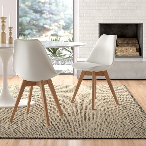 Kurt Solid Wood Upholstered Dining Chair (Set of 2) - White frame, white upholstery, natural leg - Image 0