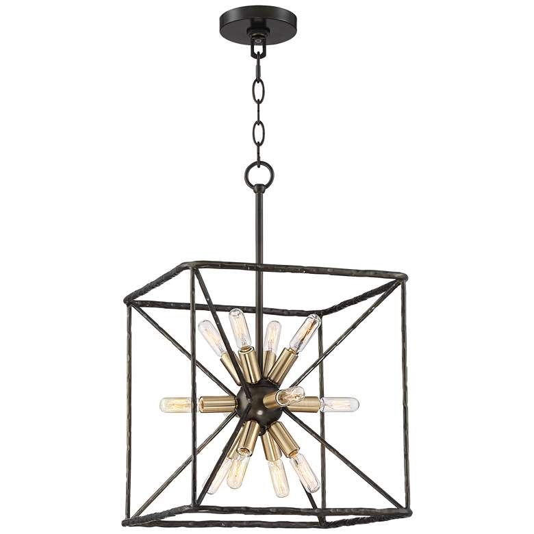Possini Euro Gantz 15" Bronze-Brass 12-Light Square Modern Pendant - Image 1