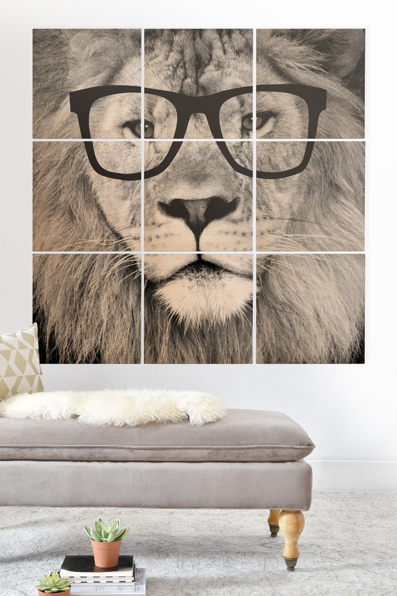 Hippest Lion Wood Wall Mural - 3' x 3' (Nine 12" Wood Squares) - Image 0