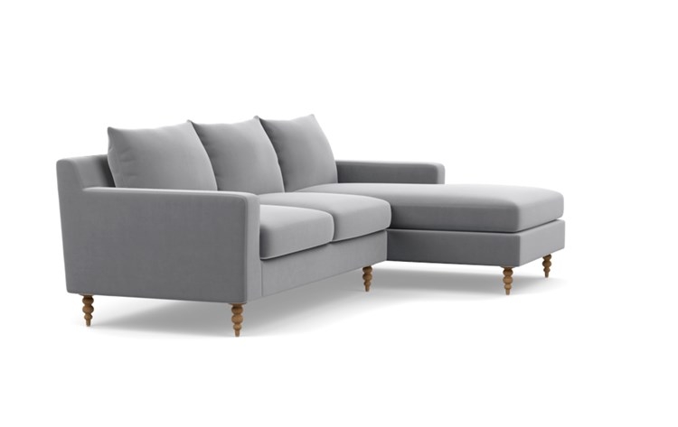 Sloan Chaise Sectional with Elephant Fabric and Natural Oak legs - Right facing - Image 1