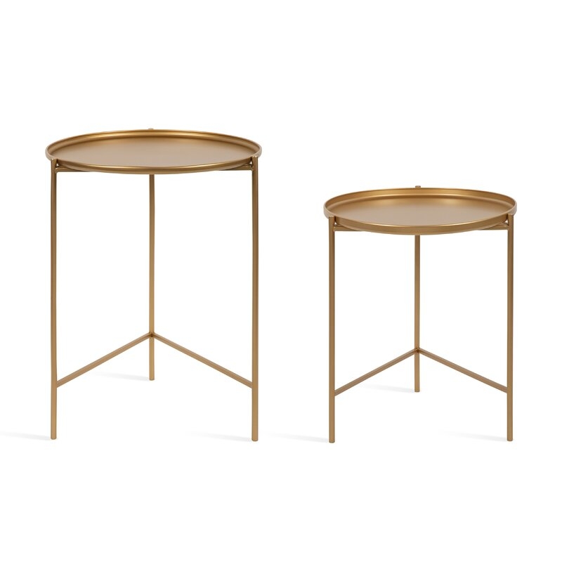 Petersburg Round Metal 2 Piece Nesting Tables -Gold - Image 2