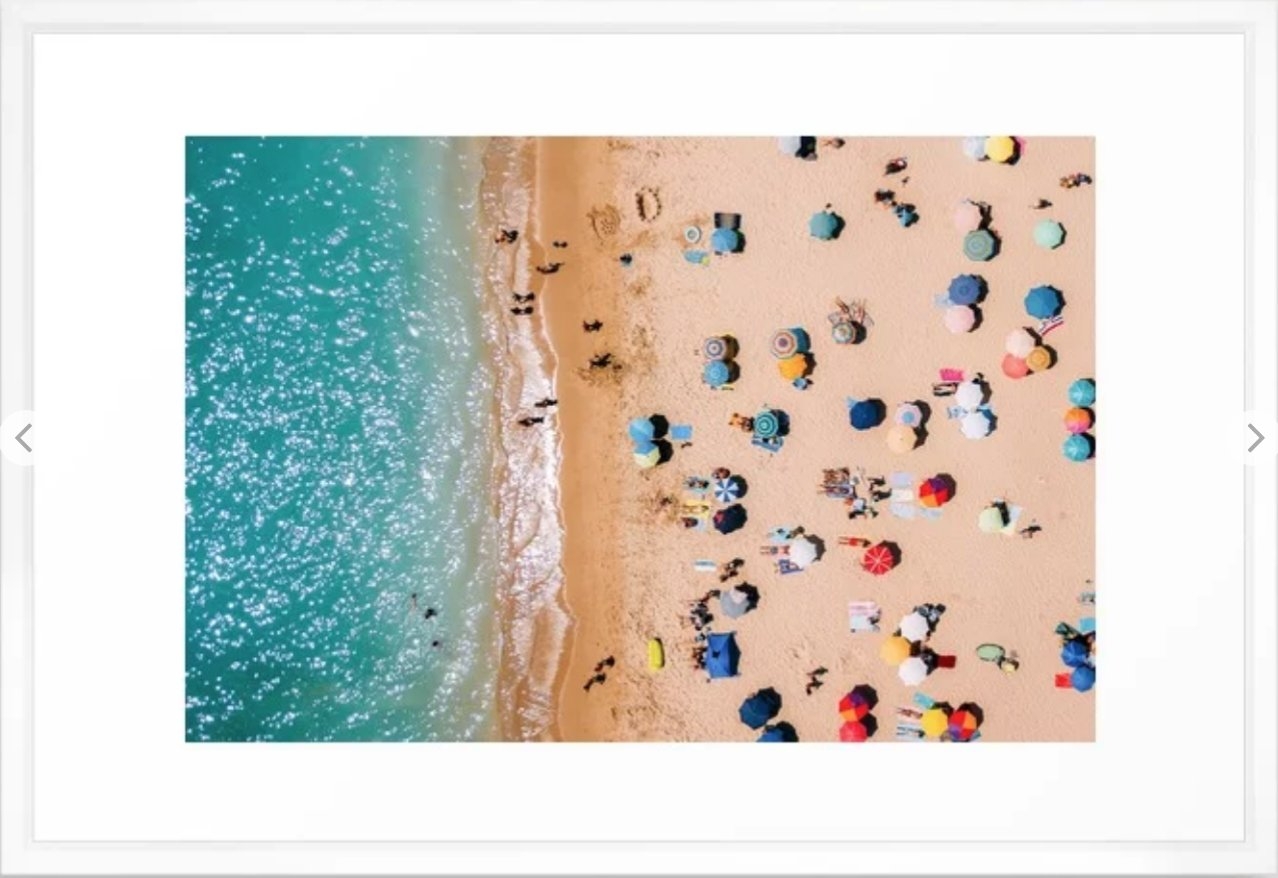 People On Algarve Beach In Portugal, Drone Photography, Aerial Photo, Ocean Wall Art Print Framed Art Print LARGE - Image 0