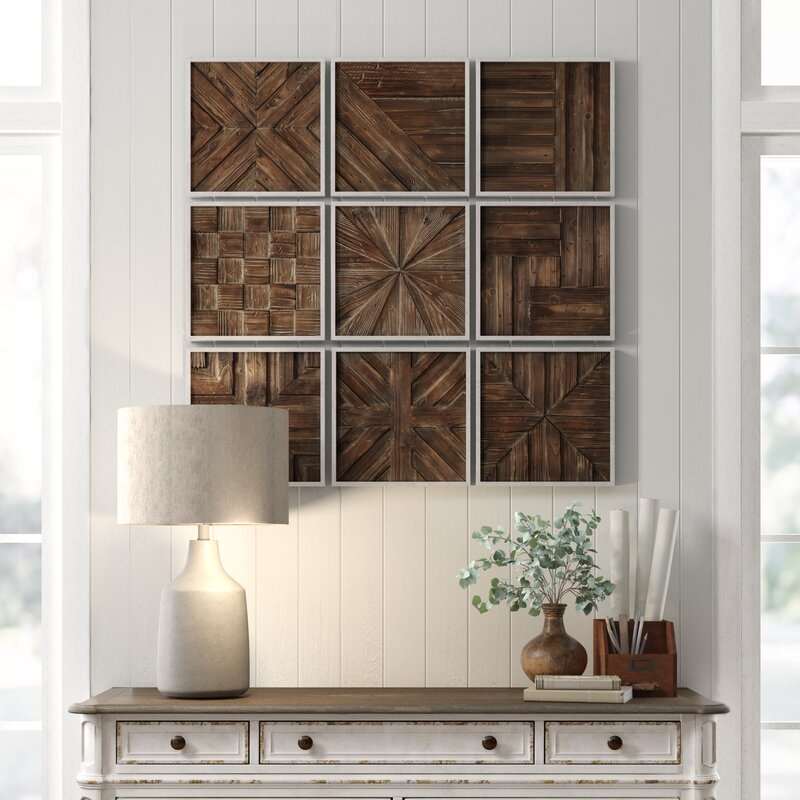 9 Piece Rustic Wooden Square Wall Décor Set - Image 1