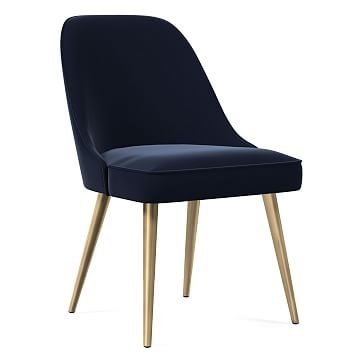 Mid-Century Dining Chair, Metal Leg, Distressed Velvet, Ink Blue, Blackened Brass - Image 0