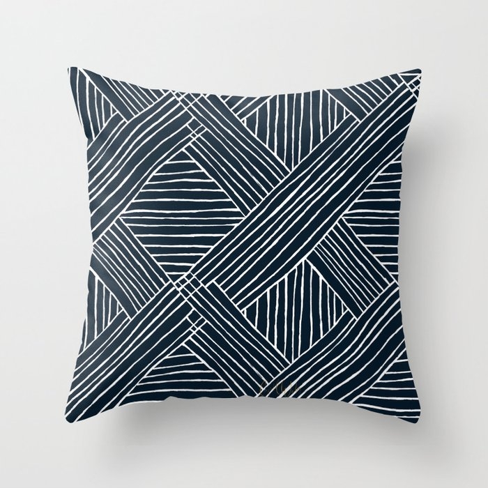 Striped Diamonds Indigo Throw Pillow - Indoor Cover (20" x 20") with pillow insert by Crystalwalen - Image 0