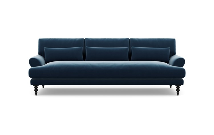 Maxwell Custom Sofa in Sapphire Fabric with Matte Black Turned Wooden Leg - Image 0