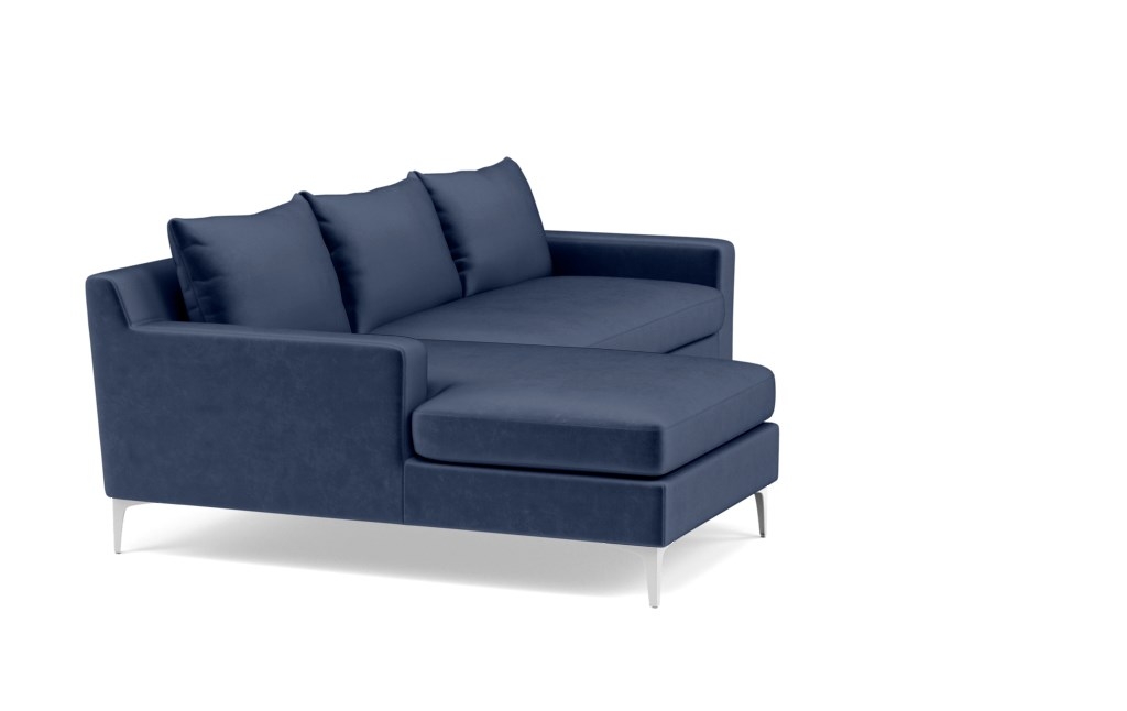 SLOAN Sectional Sofa with Left Chaise - Bergen Blue Mod Velvet - Chrome Plated L Leg - Image 2