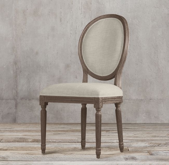 VINTAGE FRENCH ROUND FABRIC SIDE CHAIR, Burnt Oak & Belgian Linen Sand - Image 0