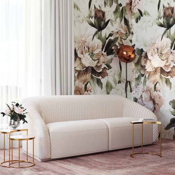 Yara Pleated Beige Velvet Sofa - Image 1