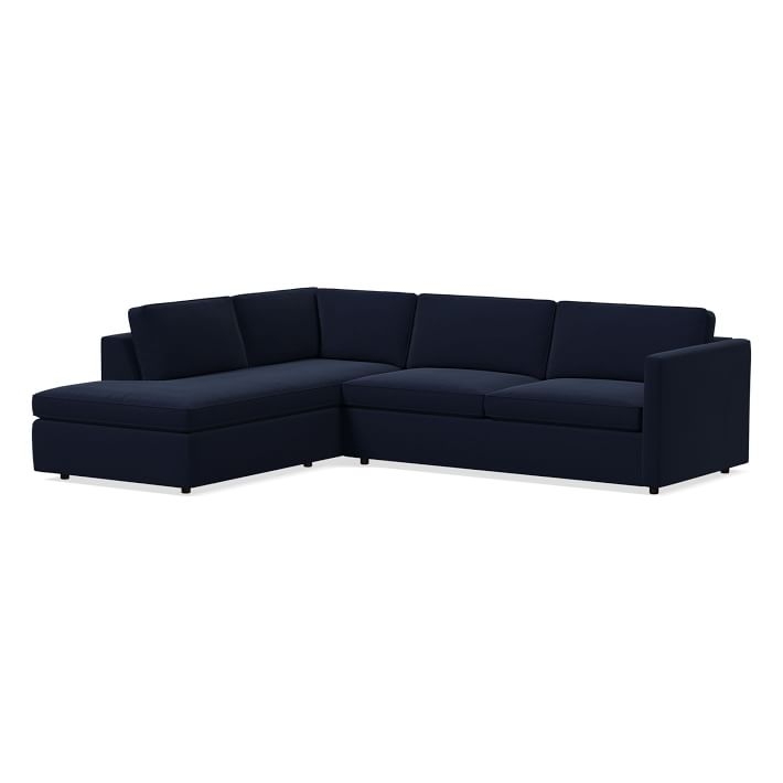 Harris Sectional Set 12: Right Arm 75" Sofa, Left Arm Terminal Chaise, Poly, Distressed Velvet, Ink Blue, - Image 0