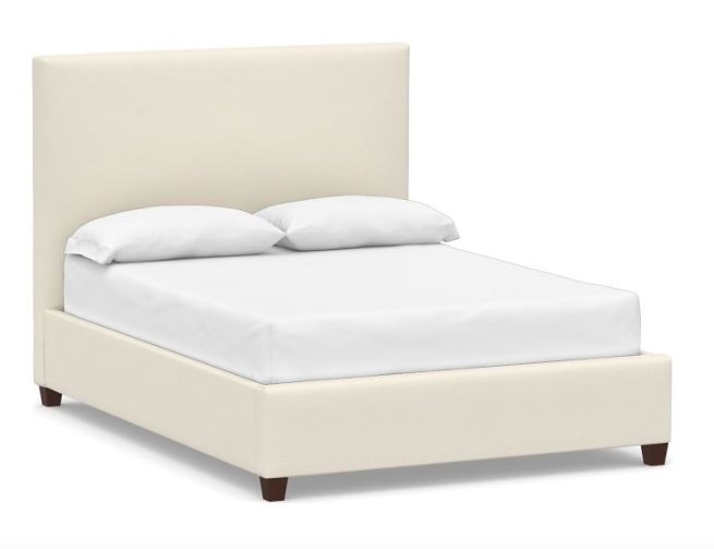 Raleigh Upholstered Square Bed without Nailheads, Queen, Performance Heathered Tweed Ivory - Image 0