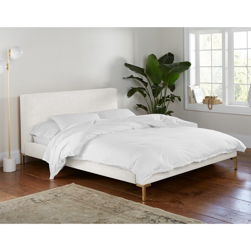 Landy Linen Upholstered Platform Bed - King - Zuma White/Gold - Image 0