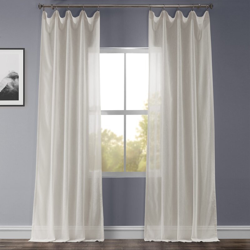 Chinon Solid Faux Linen and Polyester Sheer Rod Pocket Single Curtain Panel - Image 3