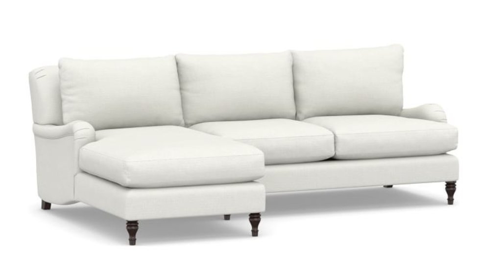 100" Carlisle Upholstered Sofa Chaise Sectional, Poly wrapped, Right arm sofa with left arm chaise, Performance heathered basketweave: Dove - Image 0