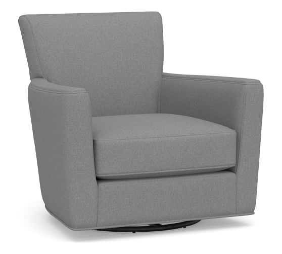 Irving Square Arm Upholstered Swivel Armchair without Nailheads, Polyester Wrapped Cushions, Textured Twill Light Gray - Image 0